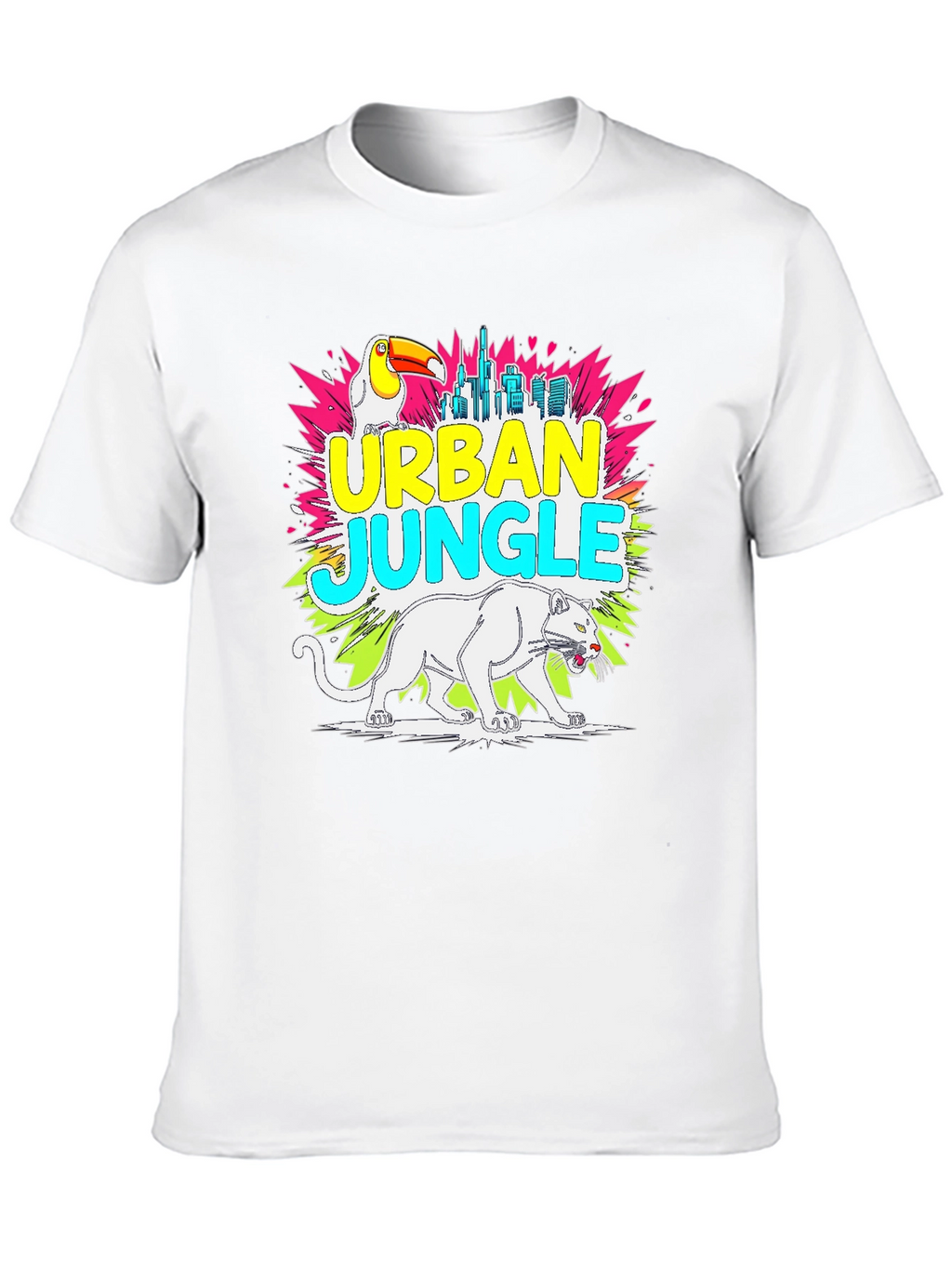 Urban Jungle Graphic Tee - Toucan Panther Cityscape