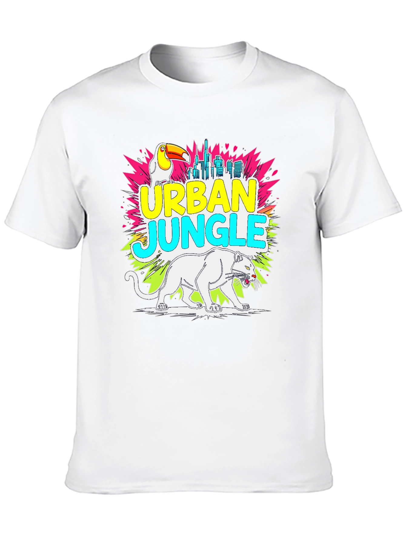 Urban Jungle Graphic Tee - Toucan Panther Cityscape