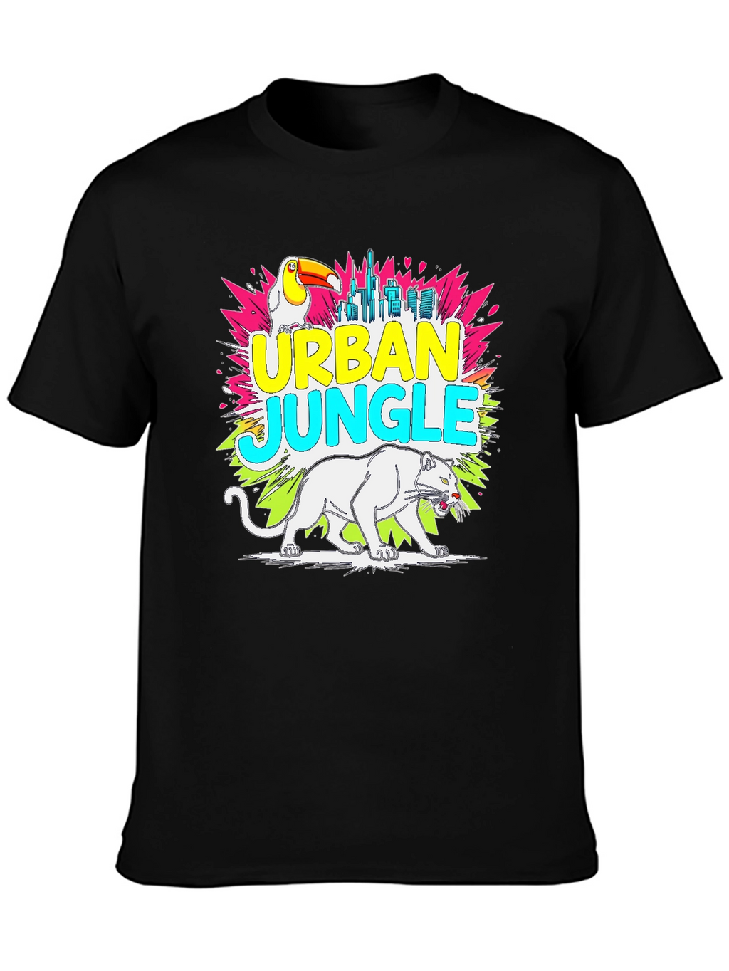 Urban Jungle Graphic Tee - Toucan Panther Cityscape