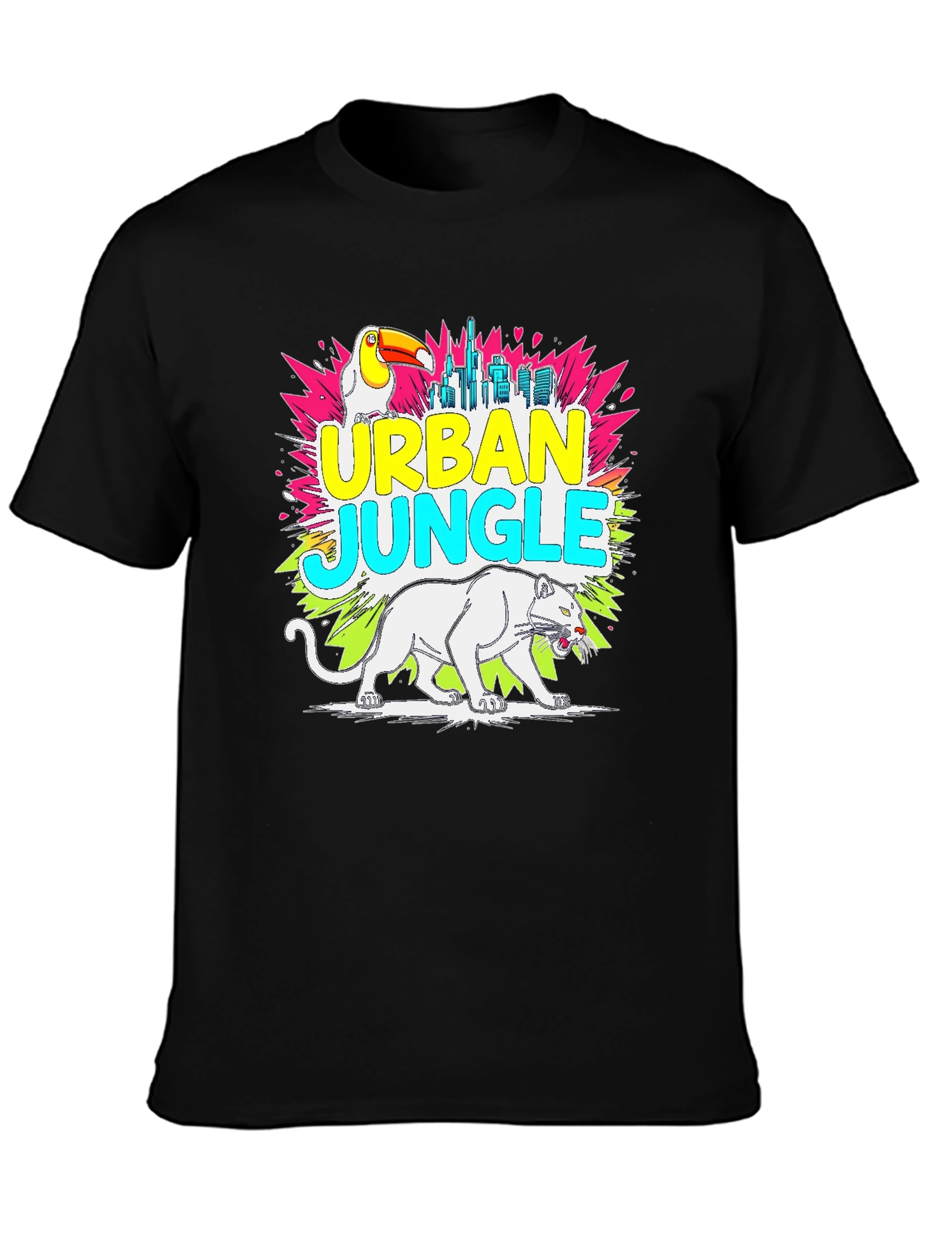 Urban Jungle Graphic Tee - Toucan Panther Cityscape