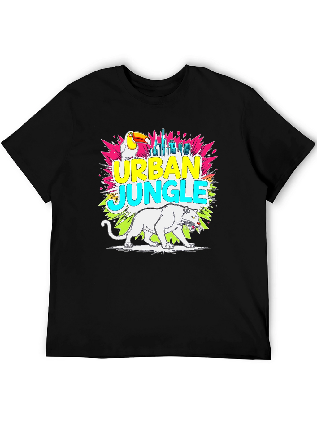 Urban Jungle Graphic Tee - Toucan Panther Cityscape