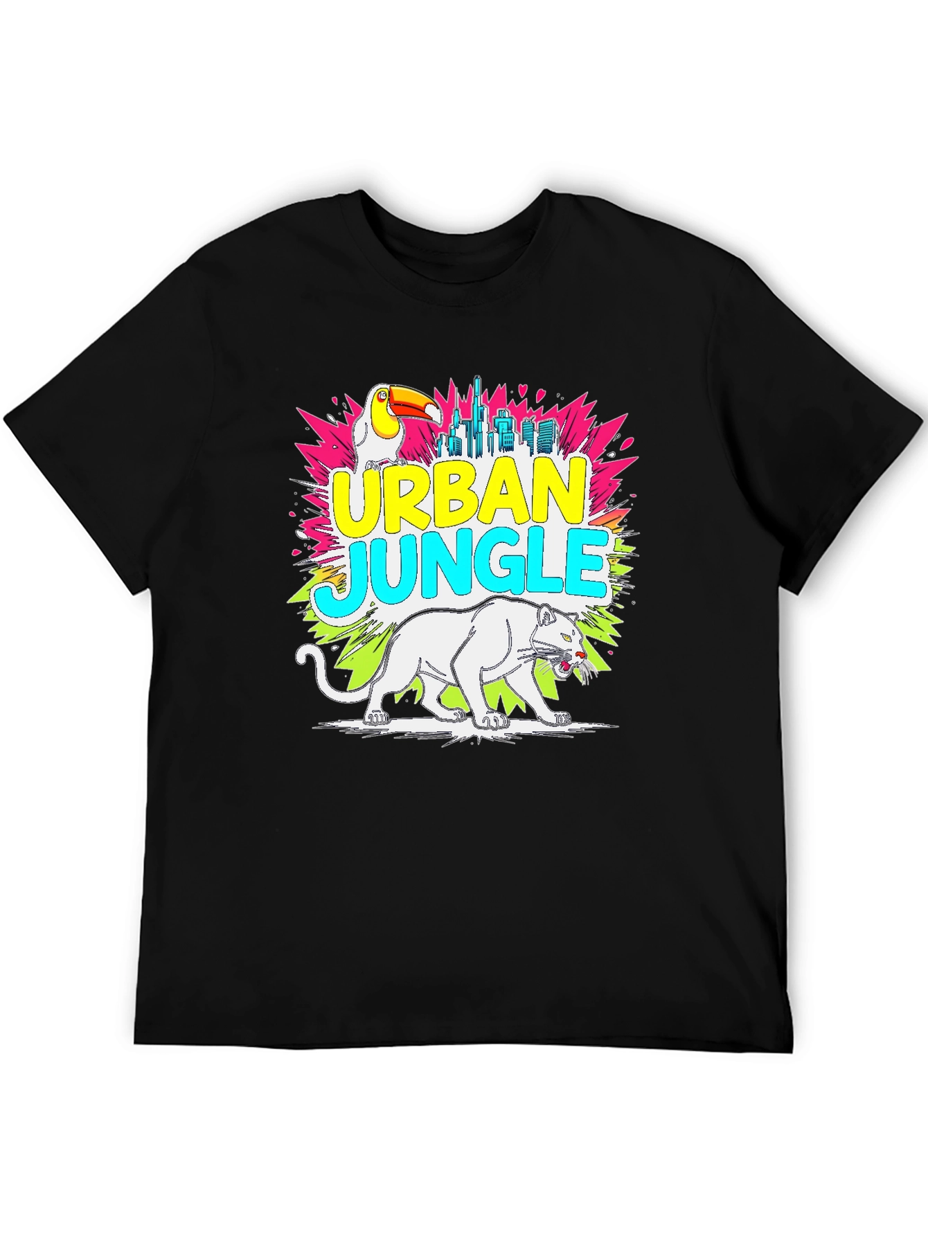 Urban Jungle Graphic Tee - Toucan Panther Cityscape