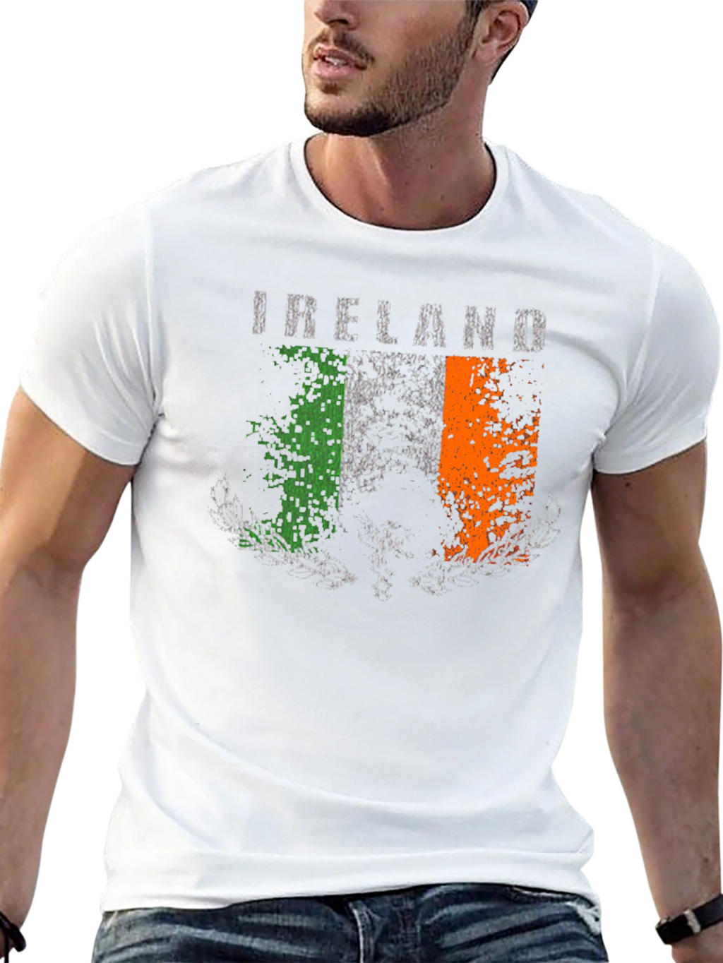 Distressed Ireland Flag Graphic Tee - Black Cotton T-Shirt