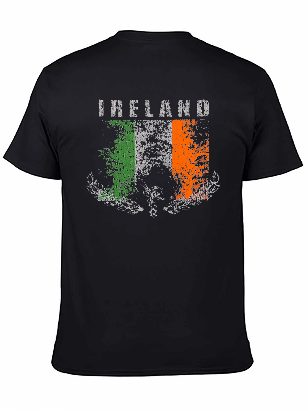Distressed Ireland Flag Graphic Tee - Black Cotton T-Shirt