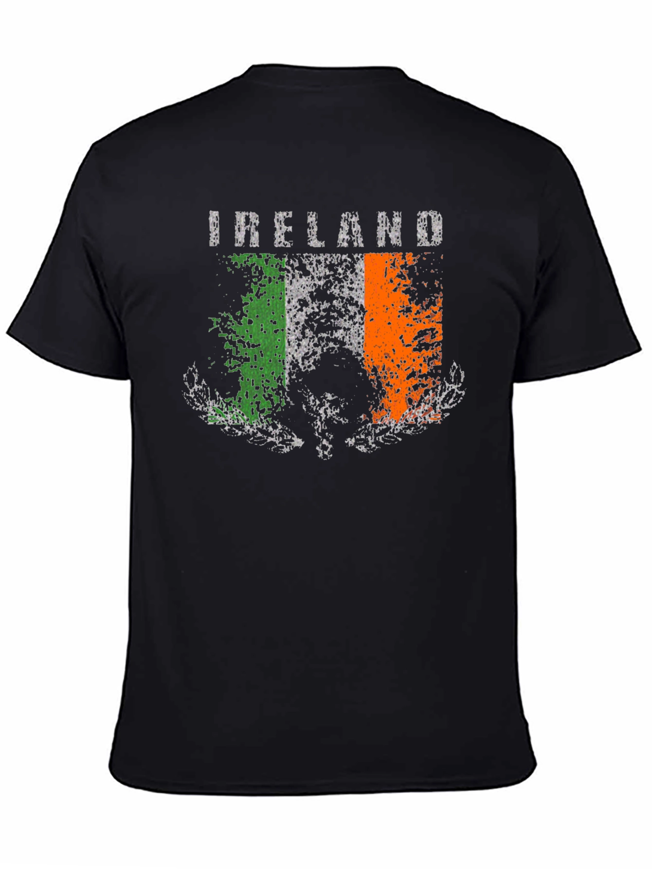 Distressed Ireland Flag Graphic Tee - Black Cotton T-Shirt