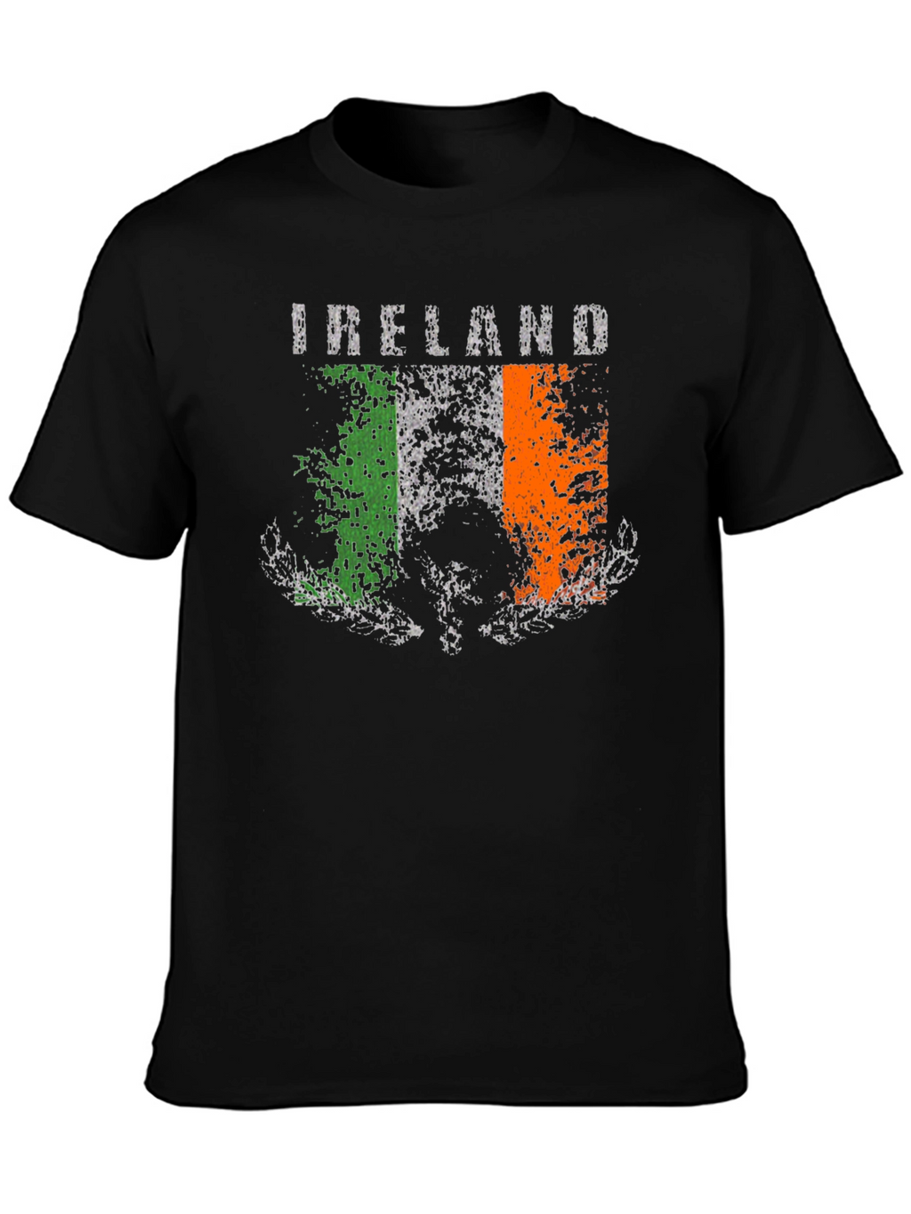 Distressed Ireland Flag Graphic Tee - Black Cotton T-Shirt