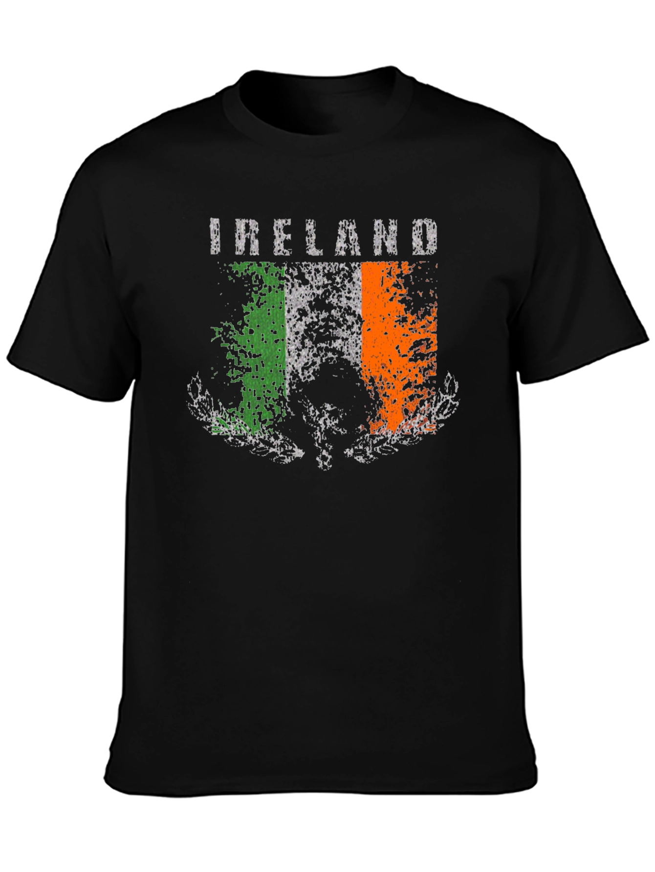 Distressed Ireland Flag Graphic Tee - Black Cotton T-Shirt