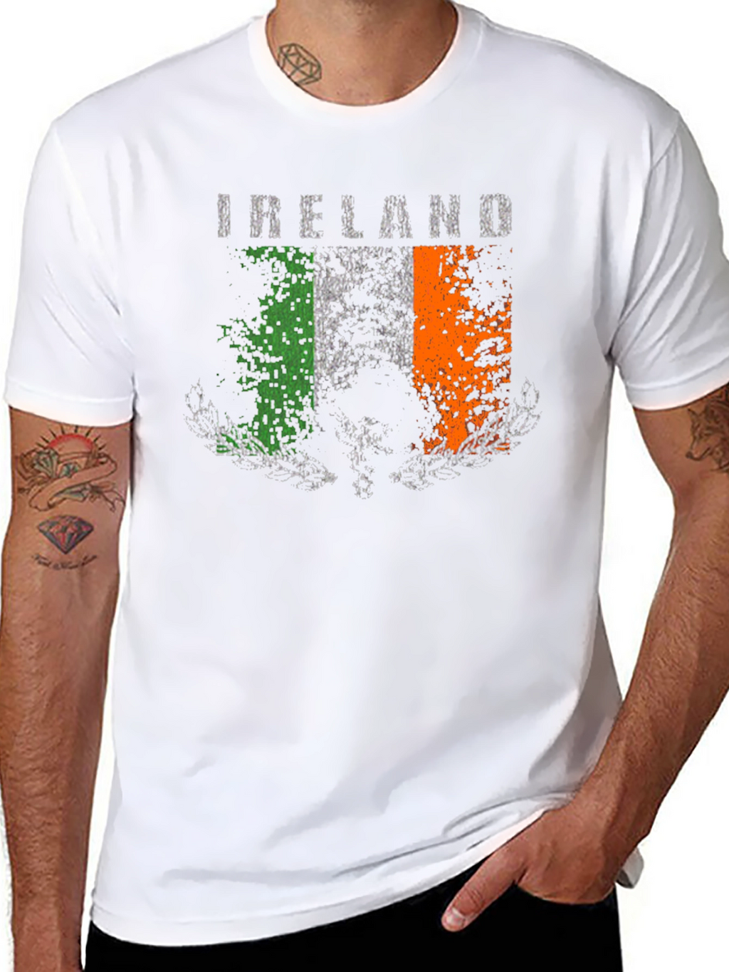 Distressed Ireland Flag Graphic Tee - Black Cotton T-Shirt