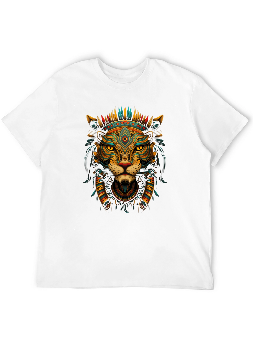 Aztec Lion Graphic Tee - Black Crew Neck T-Shirt