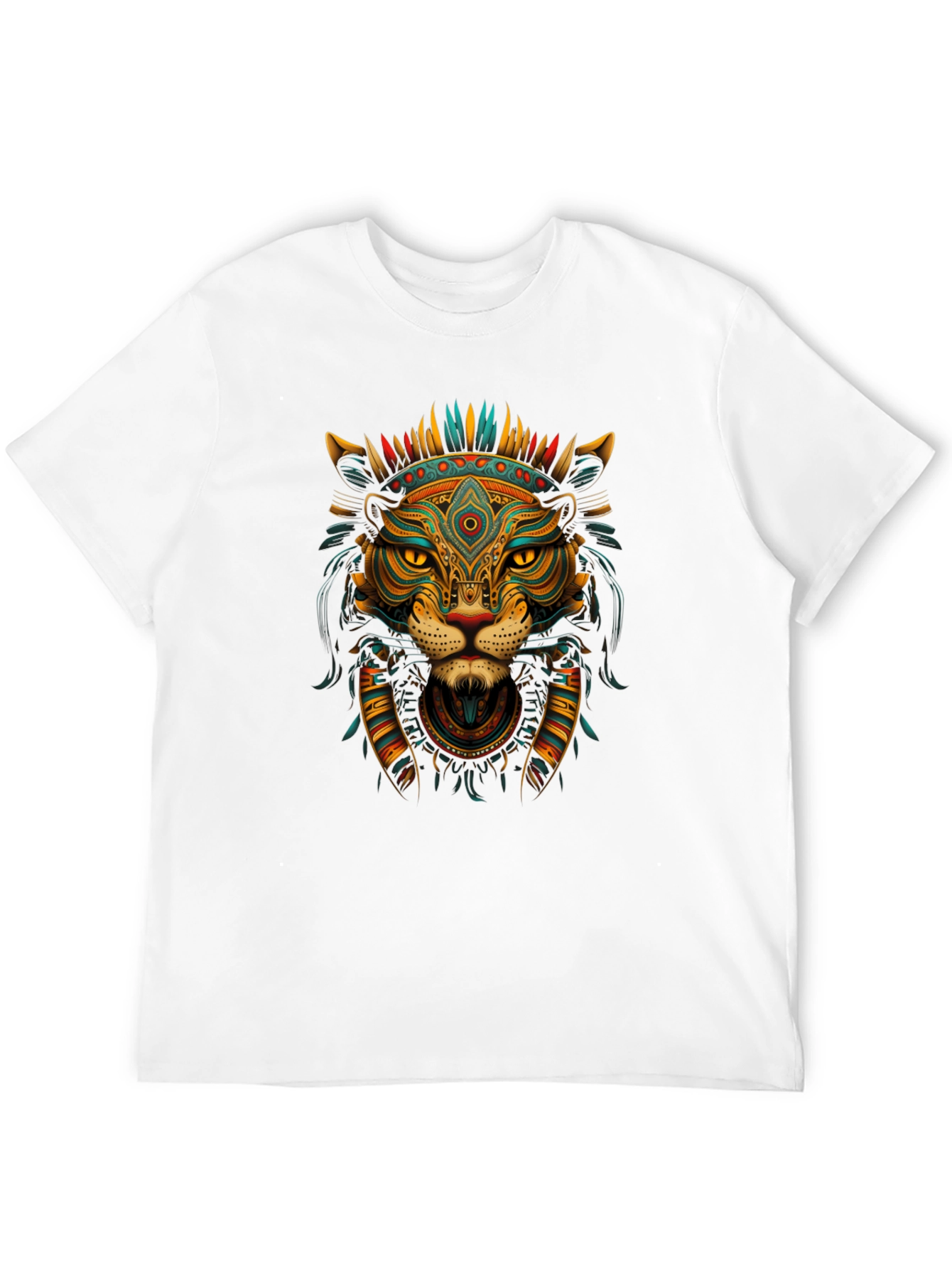 Aztec Lion Graphic Tee - Black Crew Neck T-Shirt