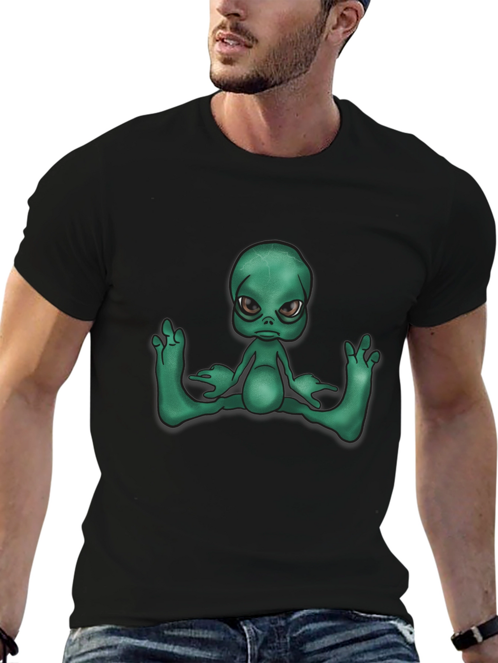 Alien Graphic Tee - Black Casual T-Shirt