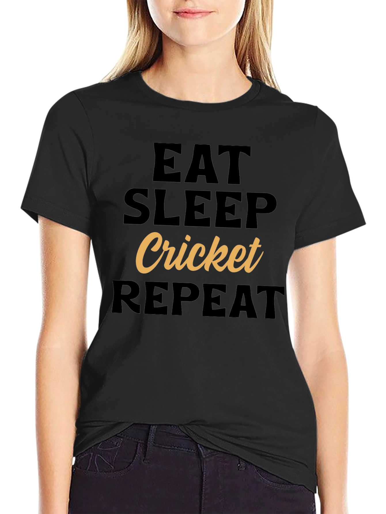 Eat Sleep Cricket Repeat Black T-Shirt