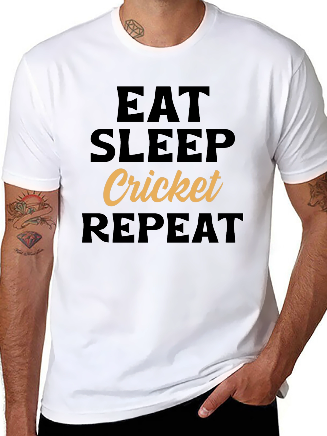 Eat Sleep Cricket Repeat Black T-Shirt