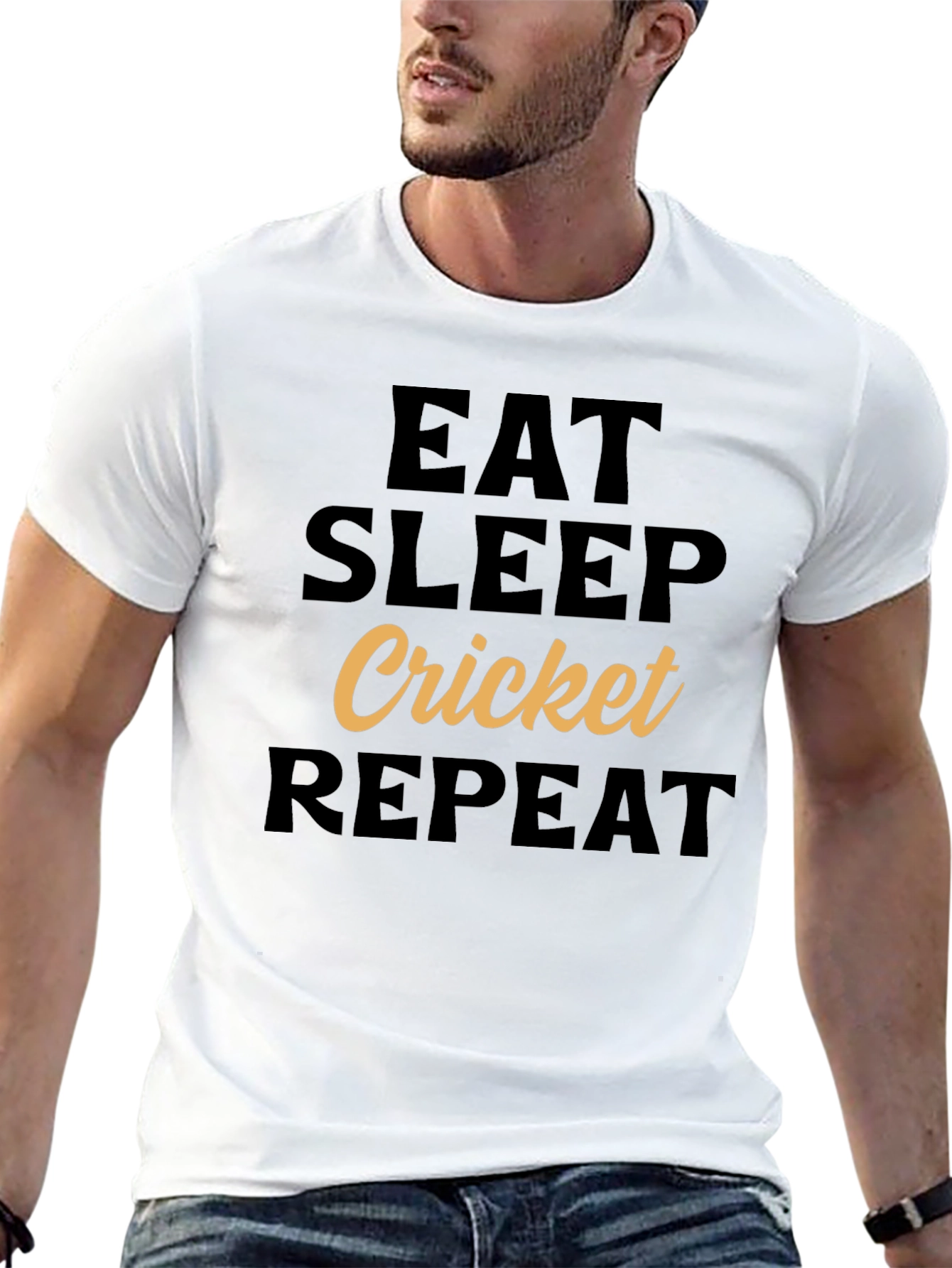 Eat Sleep Cricket Repeat Black T-Shirt