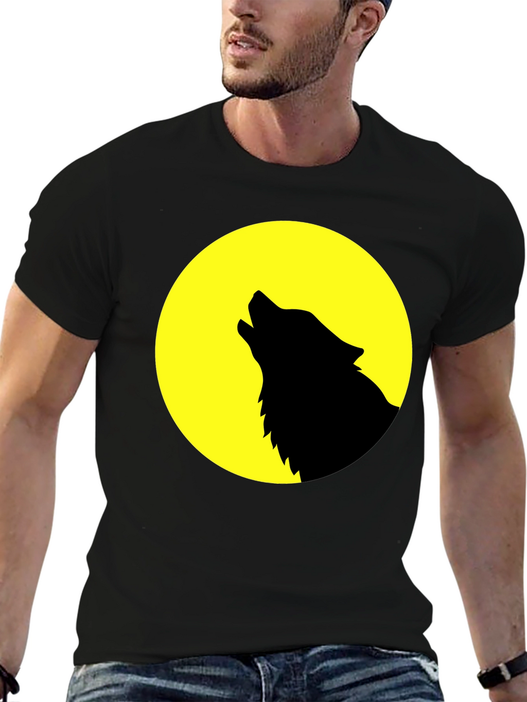 Wolf Howling at Moon Graphic T-Shirt - Black