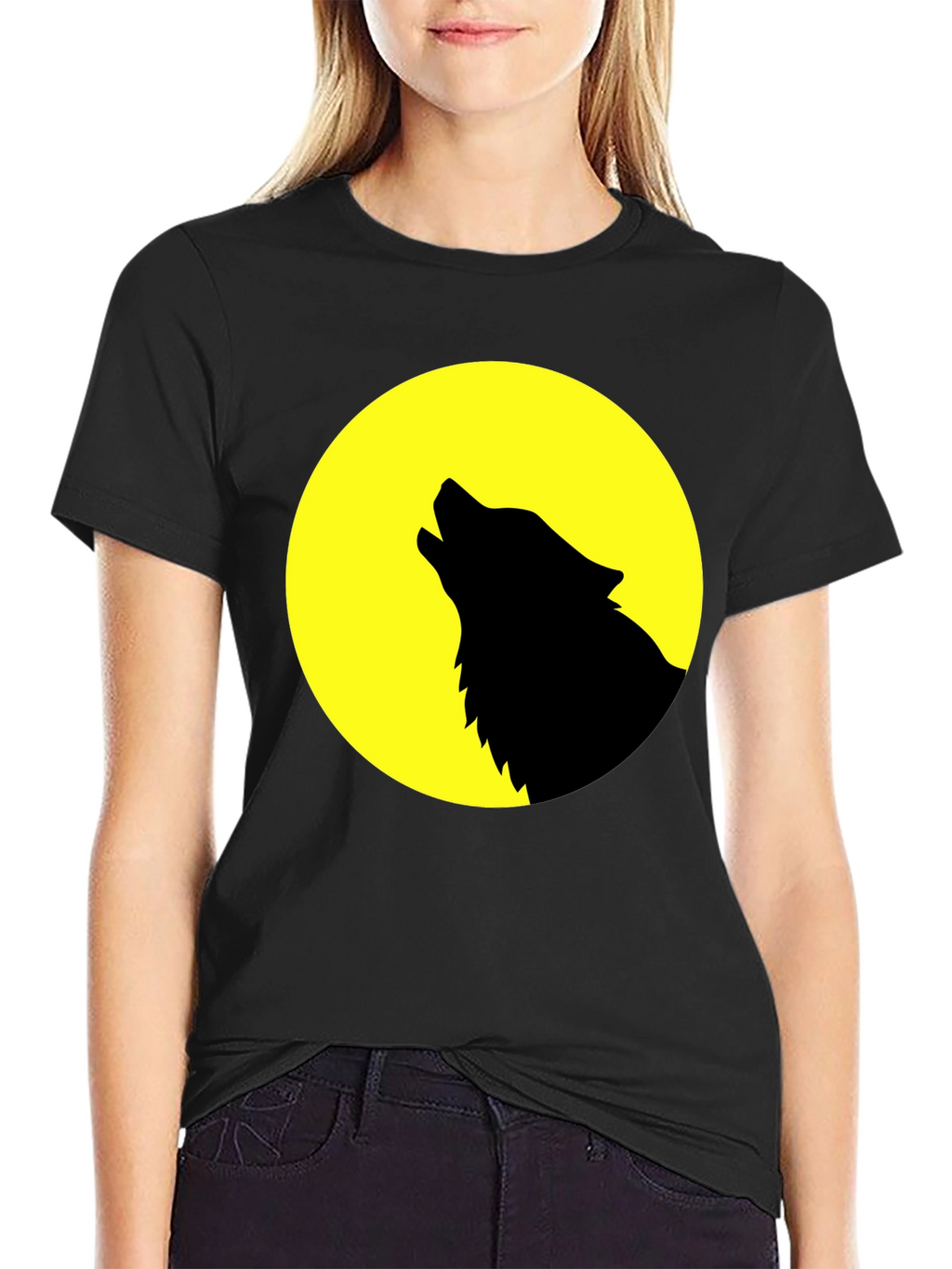 Wolf Howling at Moon Graphic T-Shirt - Black