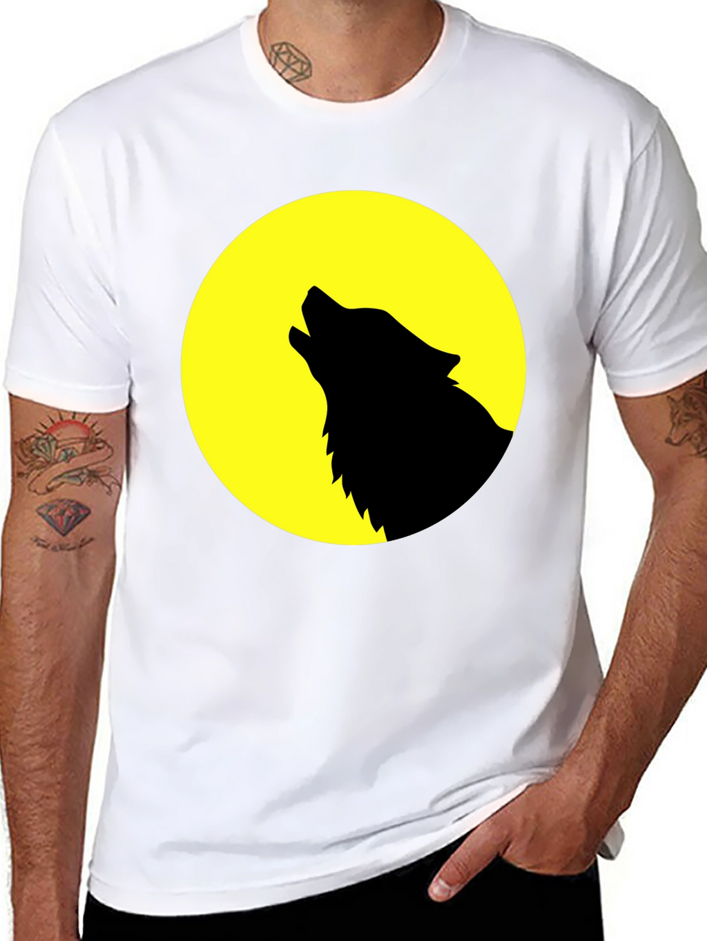 Wolf Howling at Moon Graphic T-Shirt - Black