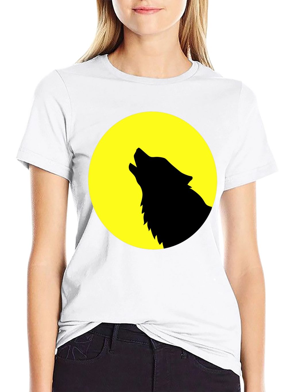 Wolf Howling at Moon Graphic T-Shirt - Black