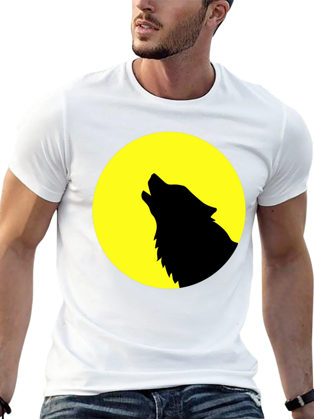 Wolf Howling at Moon Graphic T-Shirt - Black