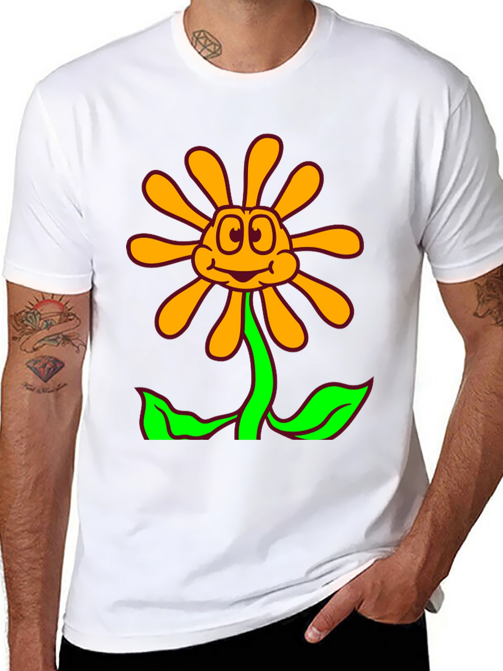 Cartoon Flower Graphic Black T-Shirt