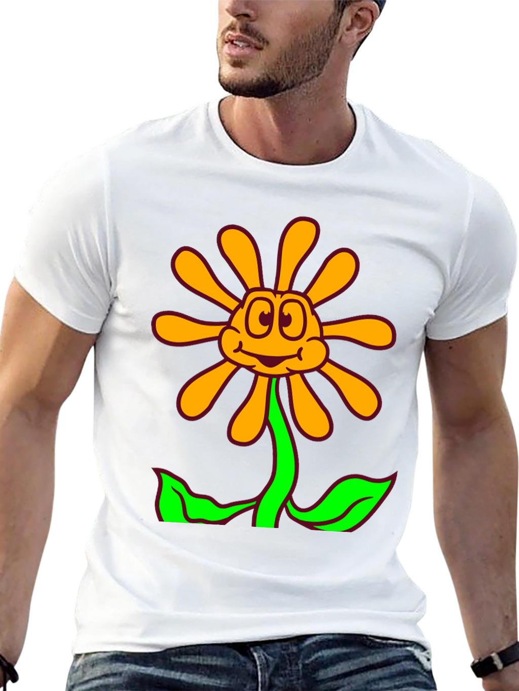 Cartoon Flower Graphic Black T-Shirt