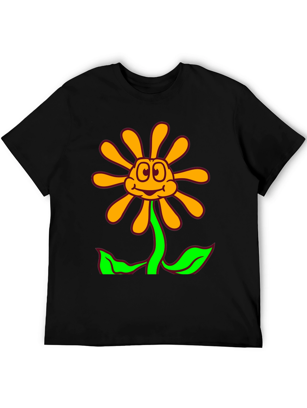Cartoon Flower Graphic Black T-Shirt