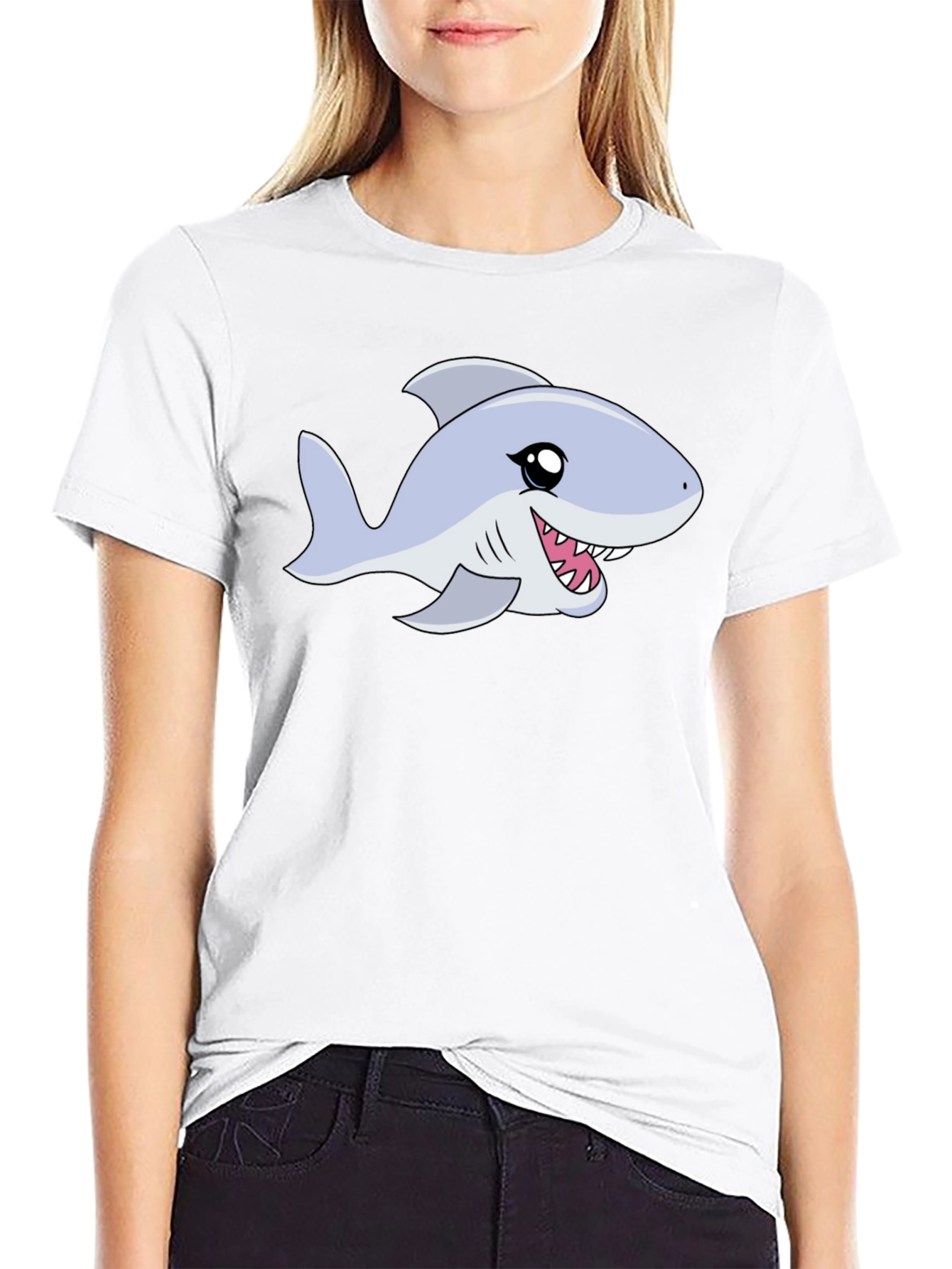 Cartoon Shark Graphic Tee - Black Casual Shirt