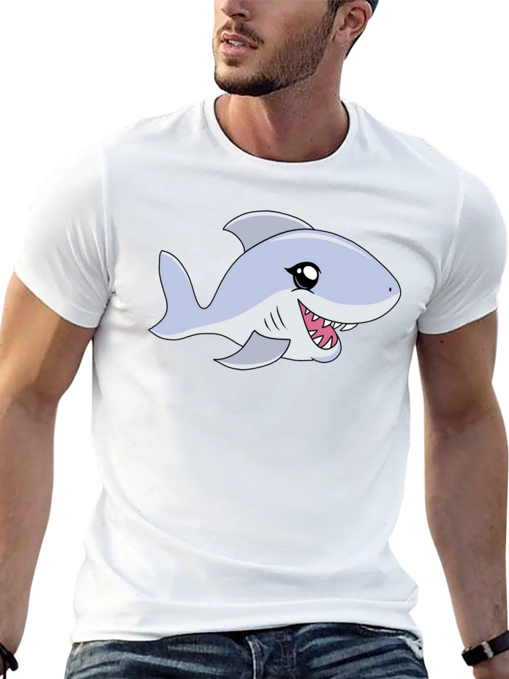 Cartoon Shark Graphic Tee - Black Casual Shirt