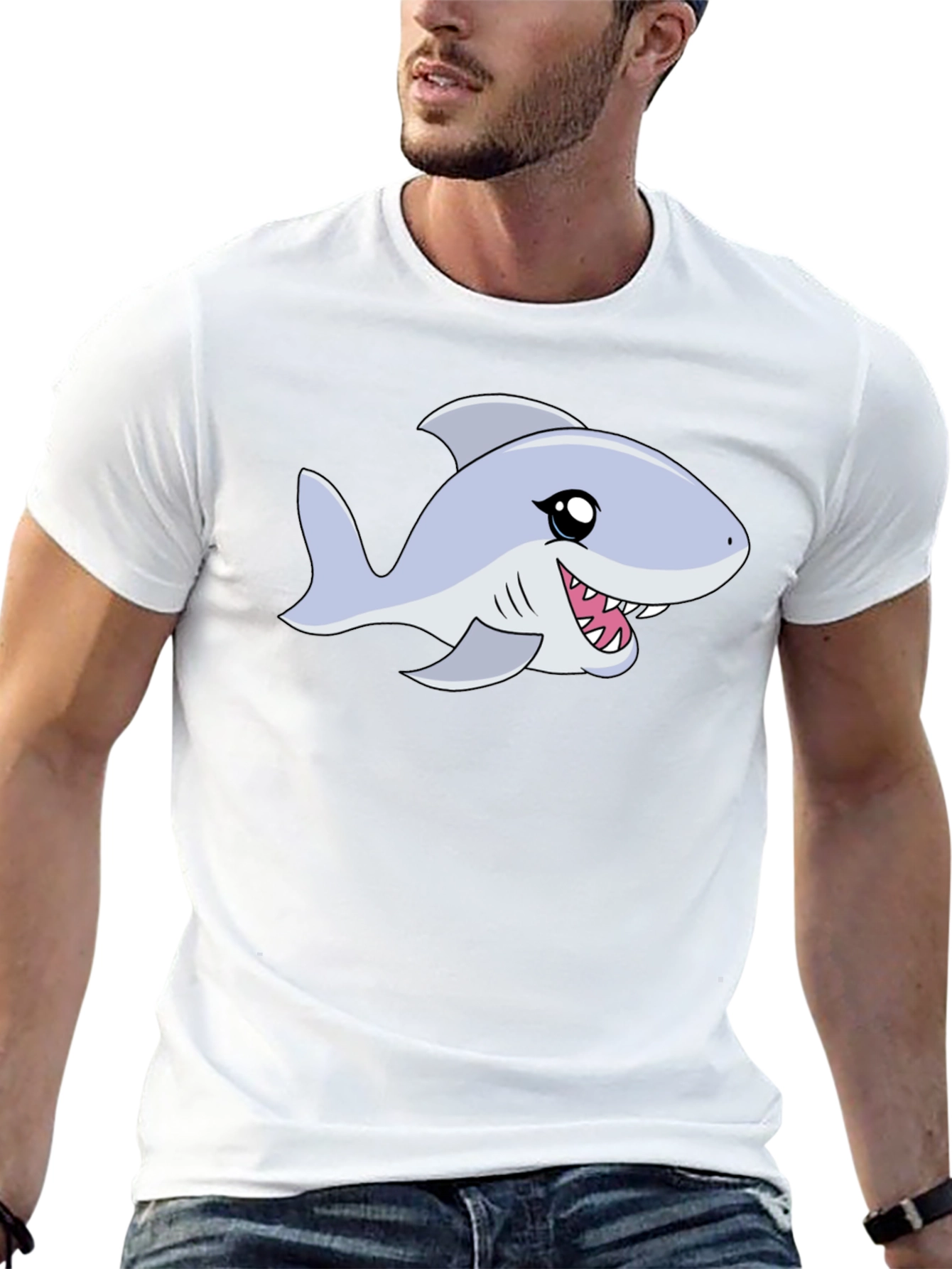Cartoon Shark Graphic Tee - Black Casual Shirt