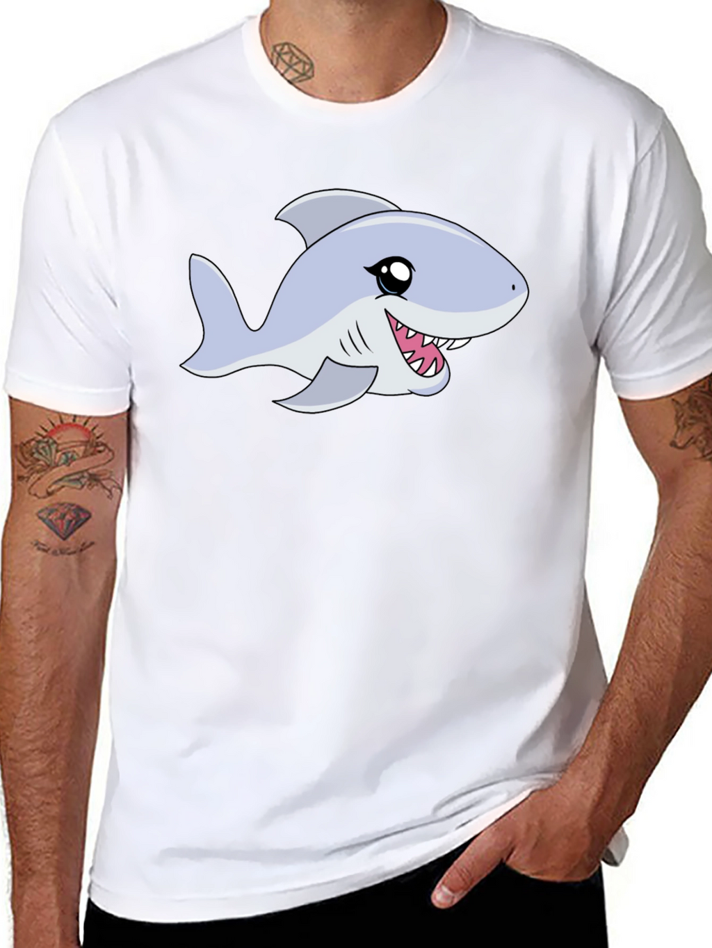 Cartoon Shark Graphic Tee - Black Casual Shirt