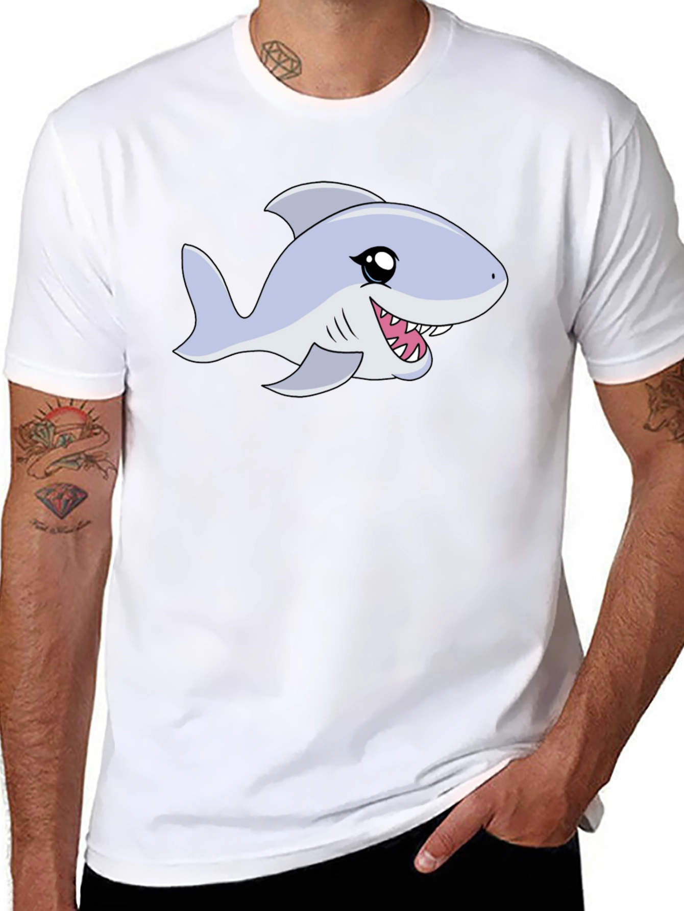 Cartoon Shark Graphic Tee - Black Casual Shirt