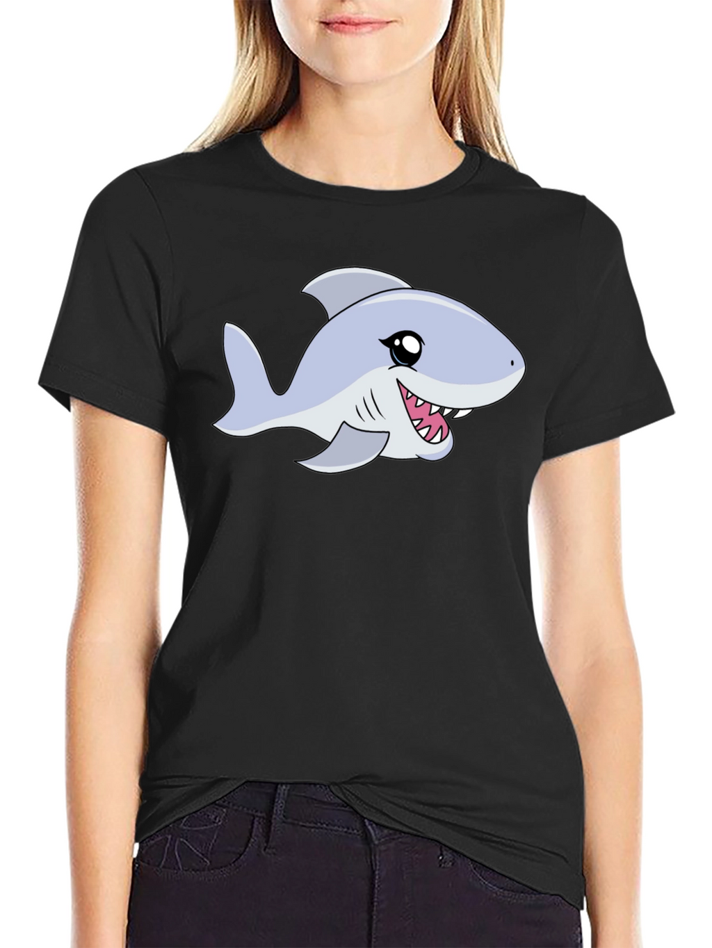 Cartoon Shark Graphic Tee - Black Casual Shirt