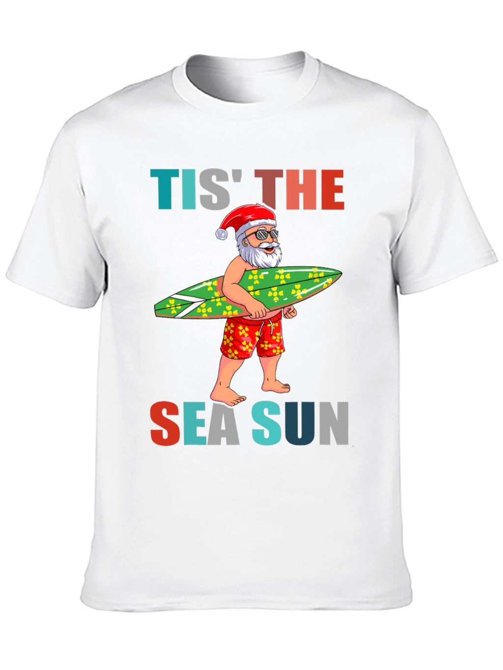 Tis The Sea Sun Santa Surfer T-Shirt