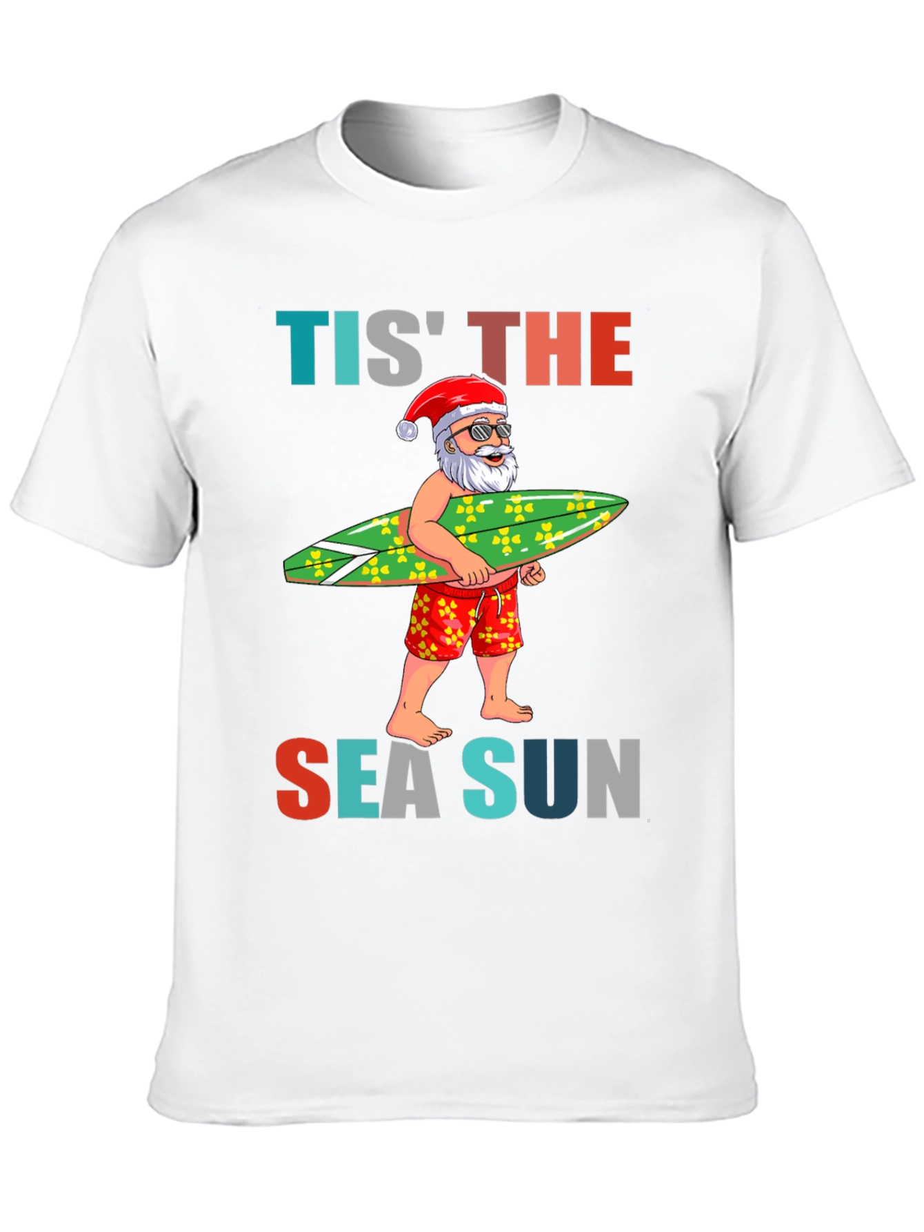 Tis The Sea Sun Santa Surfer T-Shirt
