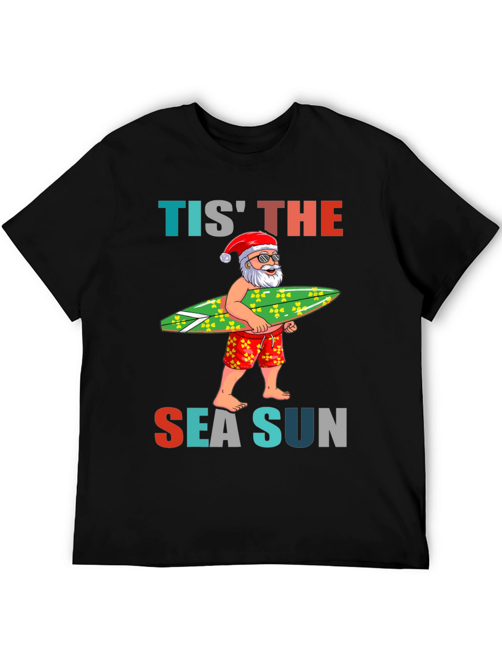 Tis The Sea Sun Santa Surfer T-Shirt