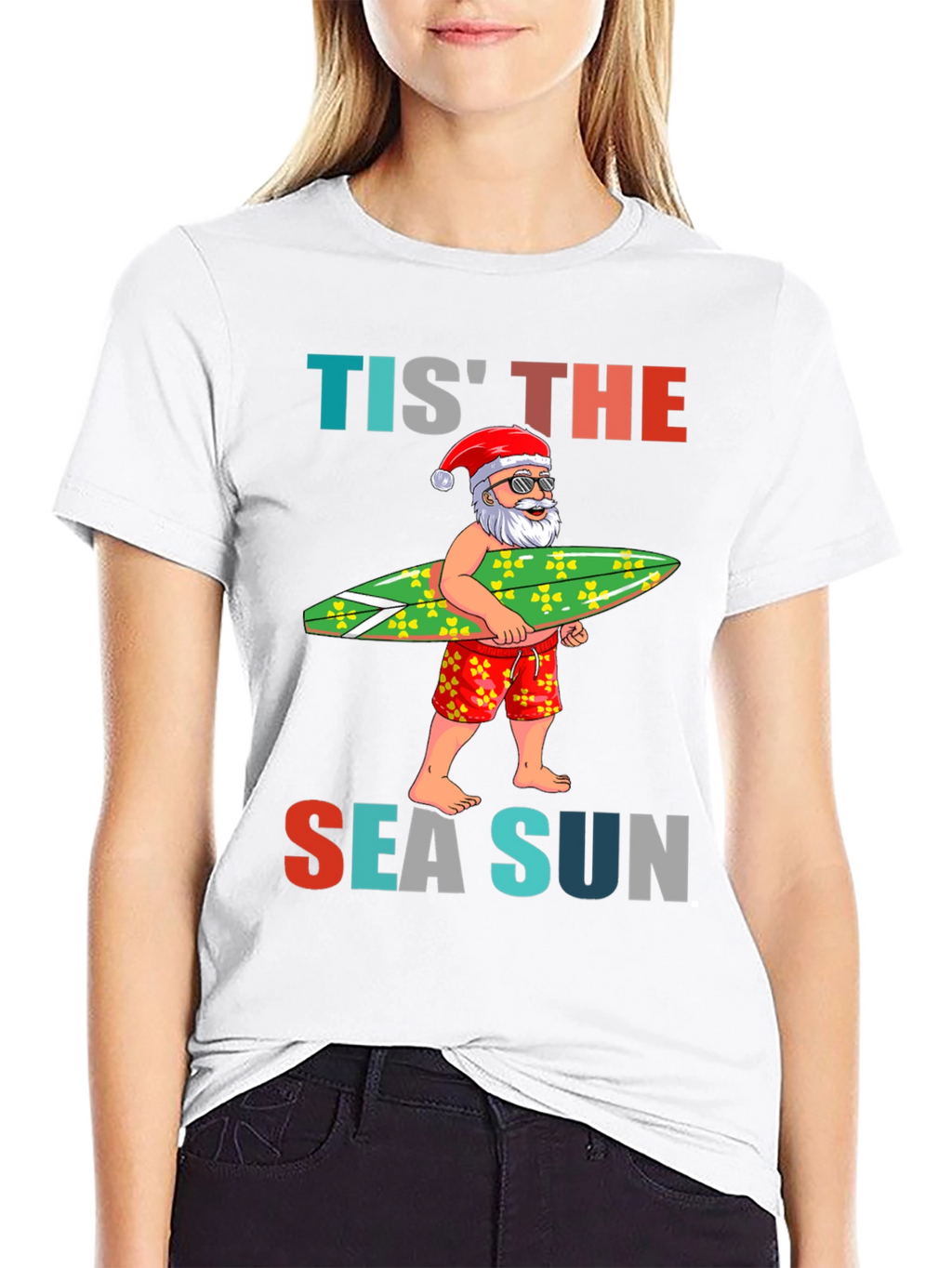 Tis The Sea Sun Santa Surfer T-Shirt