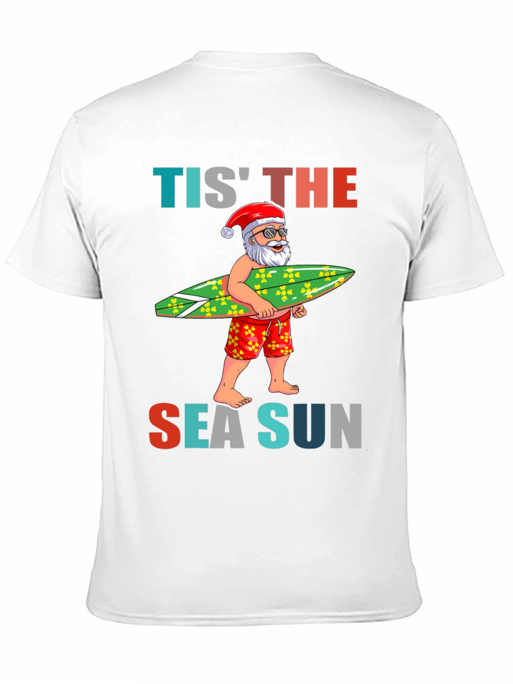 Tis The Sea Sun Santa Surfer T-Shirt