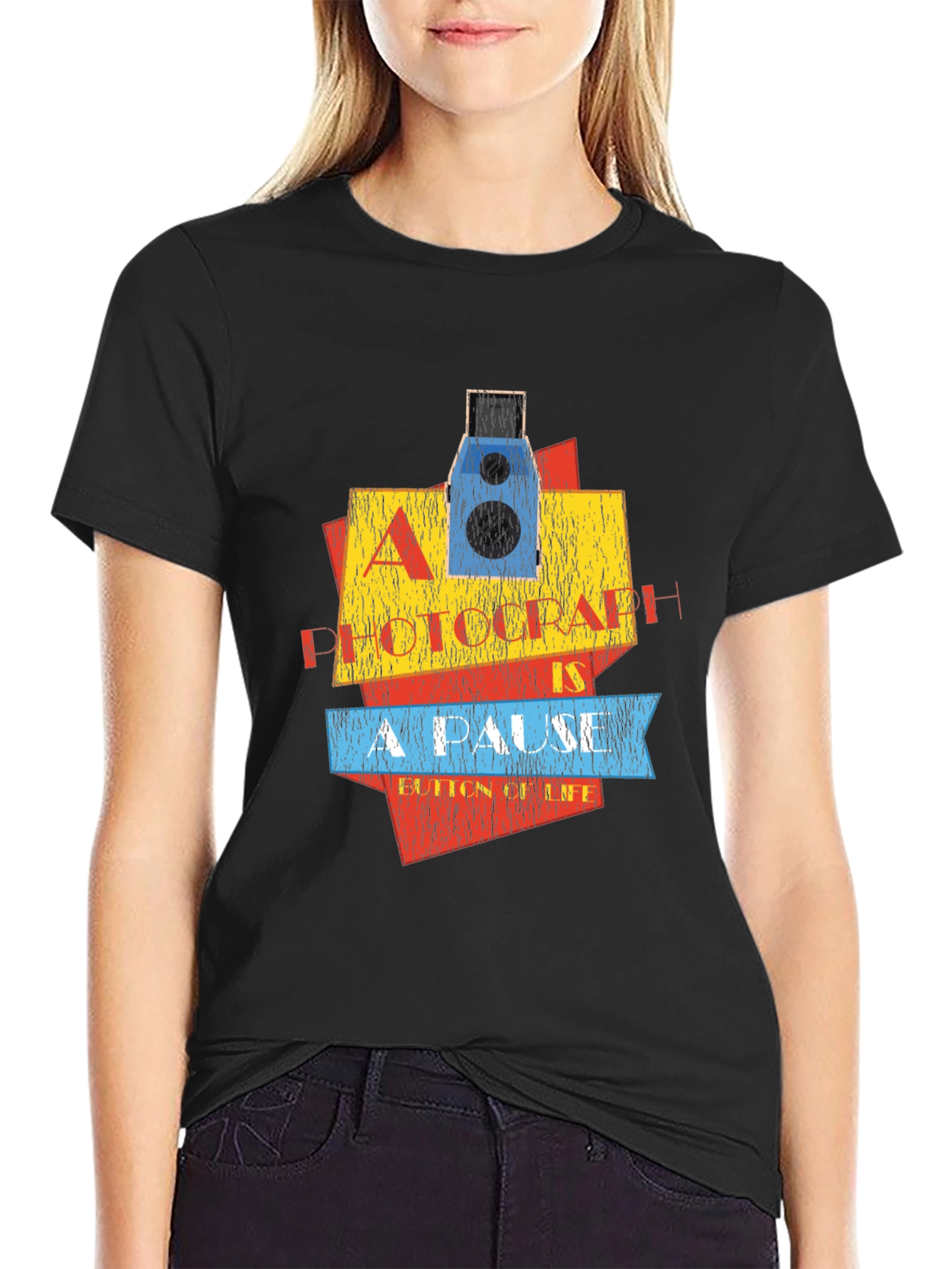 Retro Camera T-Shirt - A Photograph Is A Pause Button Of Life