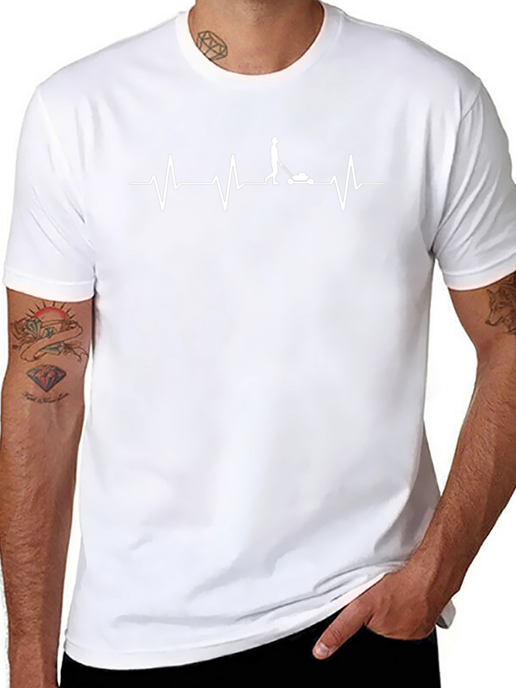 Lawn Mowing Heartbeat T-Shirt - Black