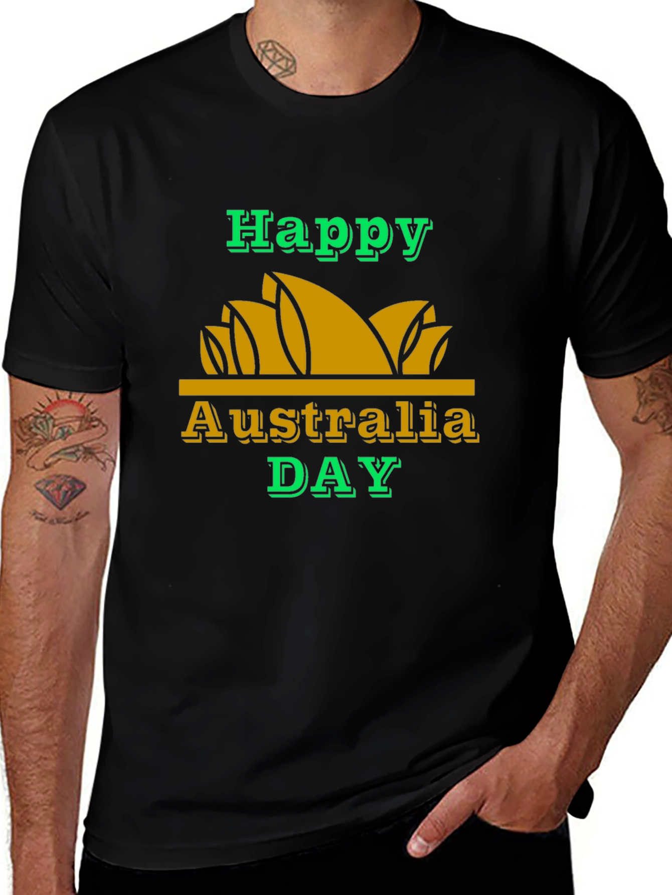 Happy Australia Day T-Shirt - Black Cotton Blend