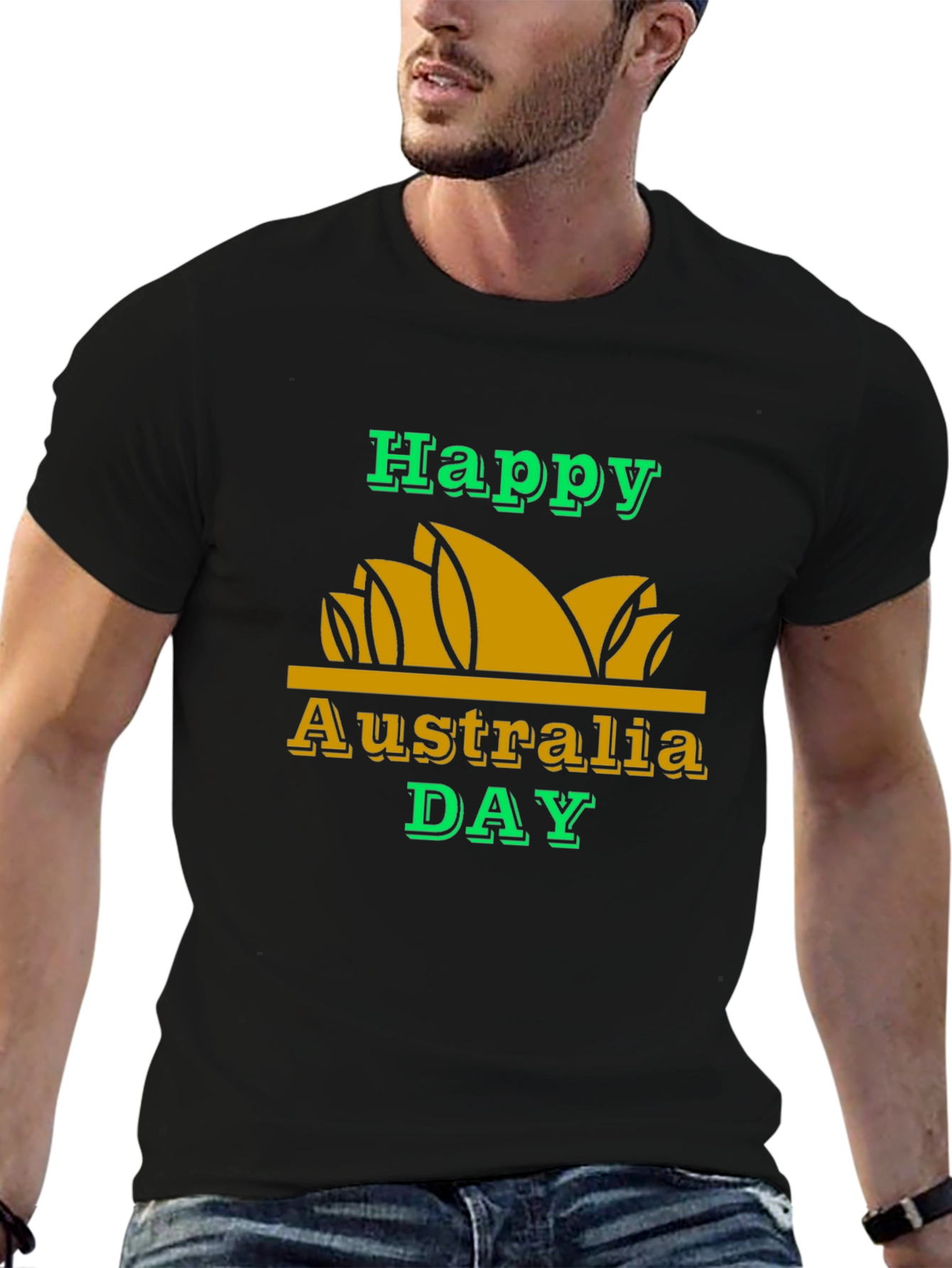 Happy Australia Day T-Shirt - Black Cotton Blend