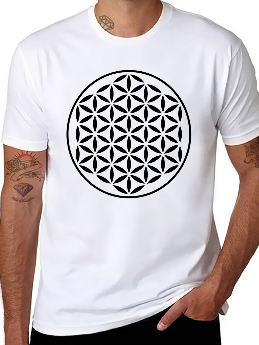 Mens Black Flower of Life Graphic T-Shirt