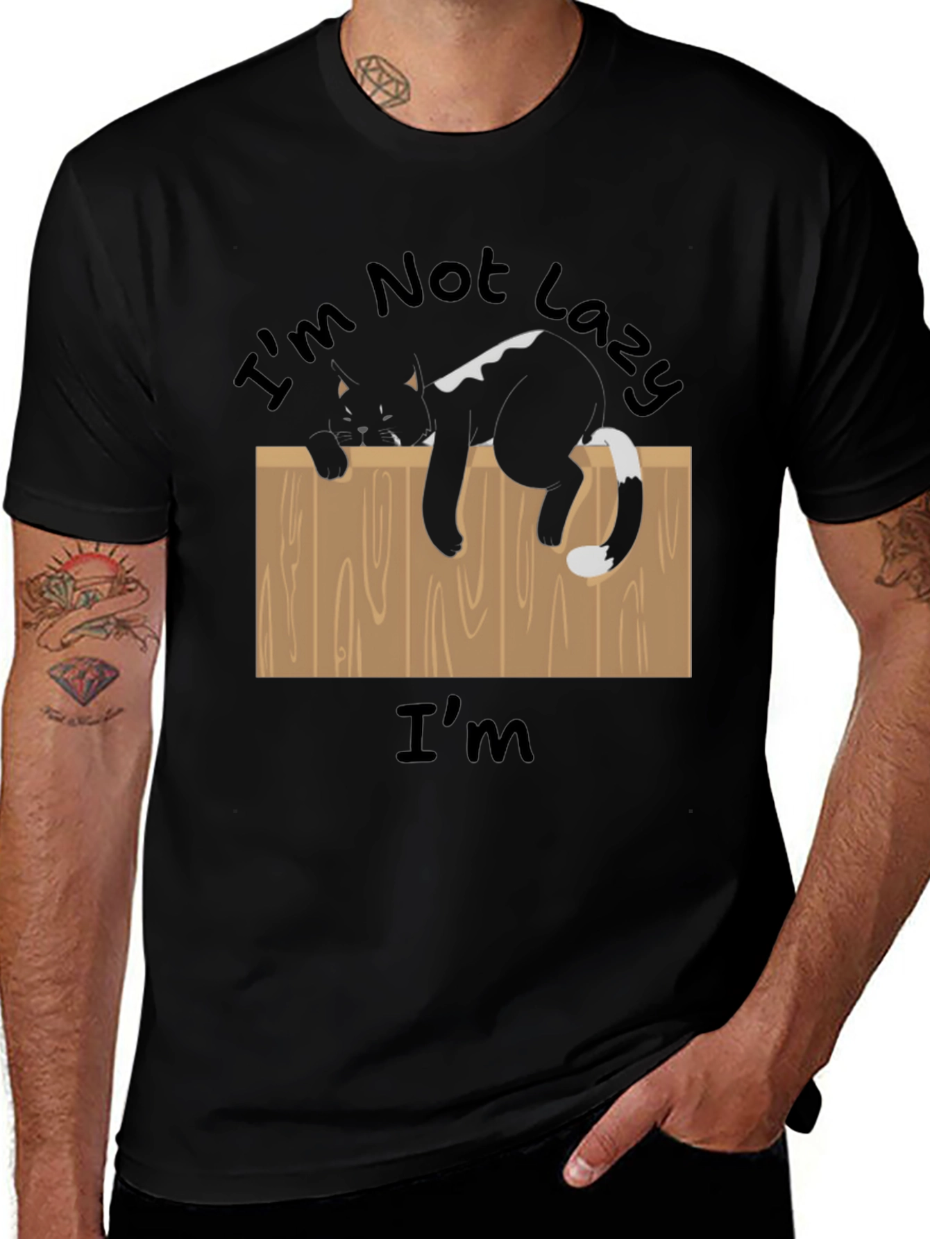 Im Not Lazy T-Shirt Funny Cat on Fence Tee