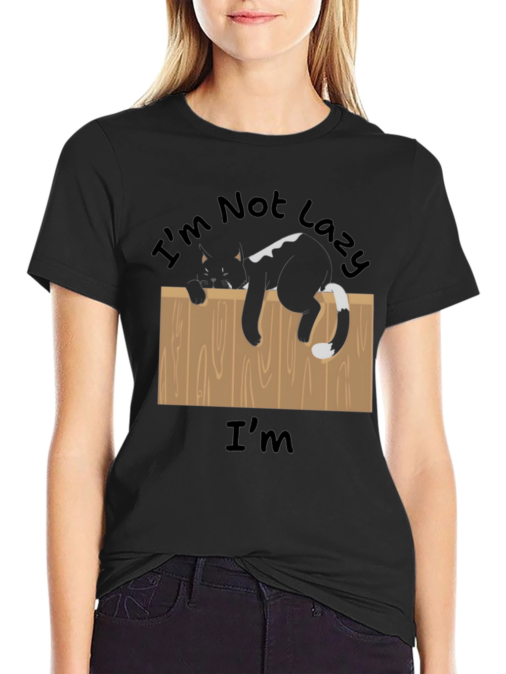 Im Not Lazy T-Shirt Funny Cat on Fence Tee