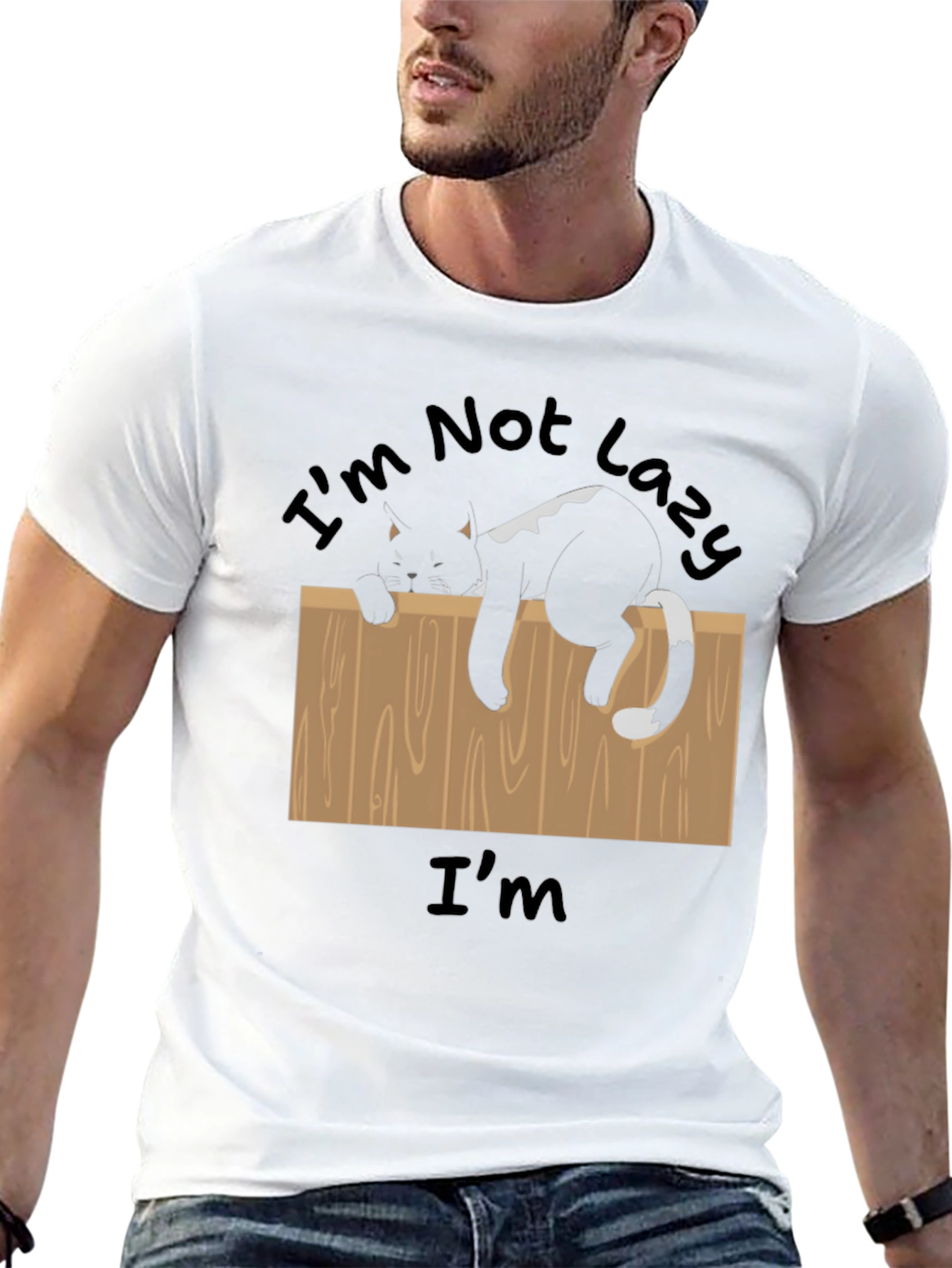 Im Not Lazy T-Shirt Funny Cat on Fence Tee