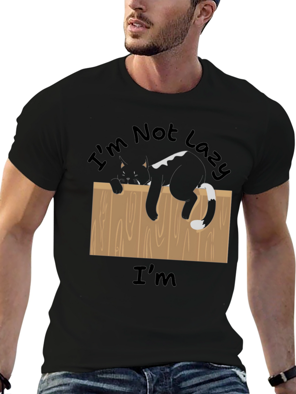 Im Not Lazy T-Shirt Funny Cat on Fence Tee