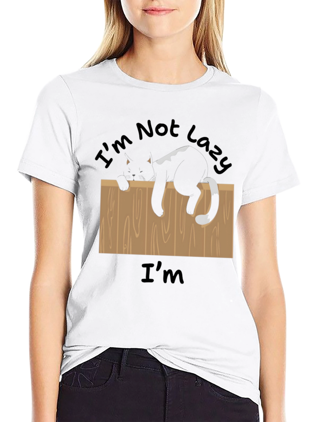 Im Not Lazy T-Shirt Funny Cat on Fence Tee