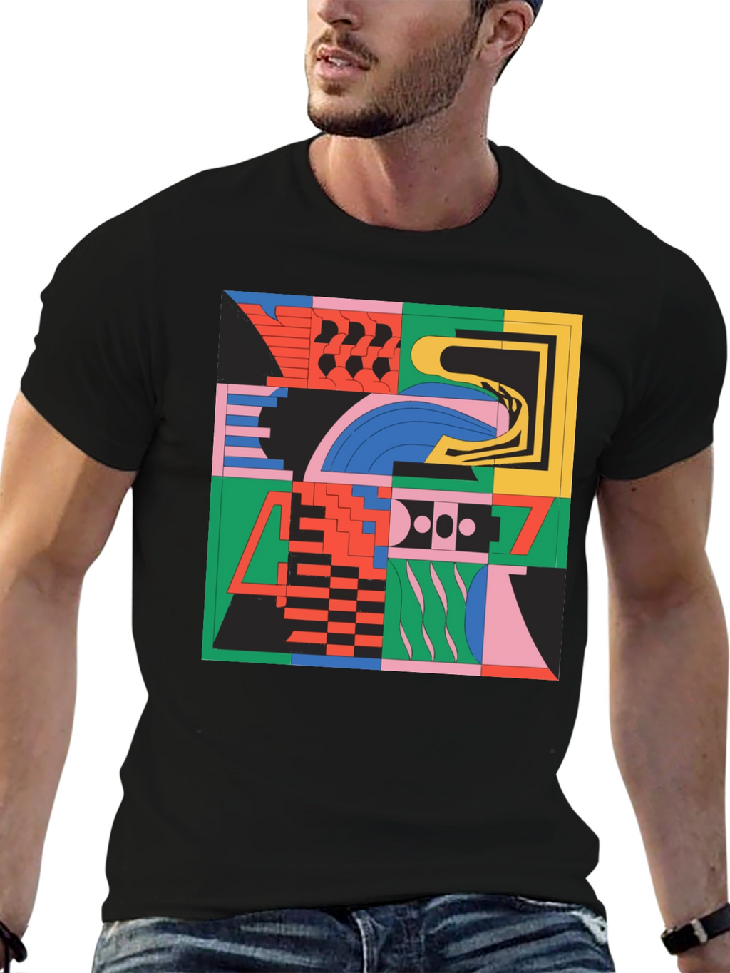 Abstract Geometric Pattern Black T-Shirt