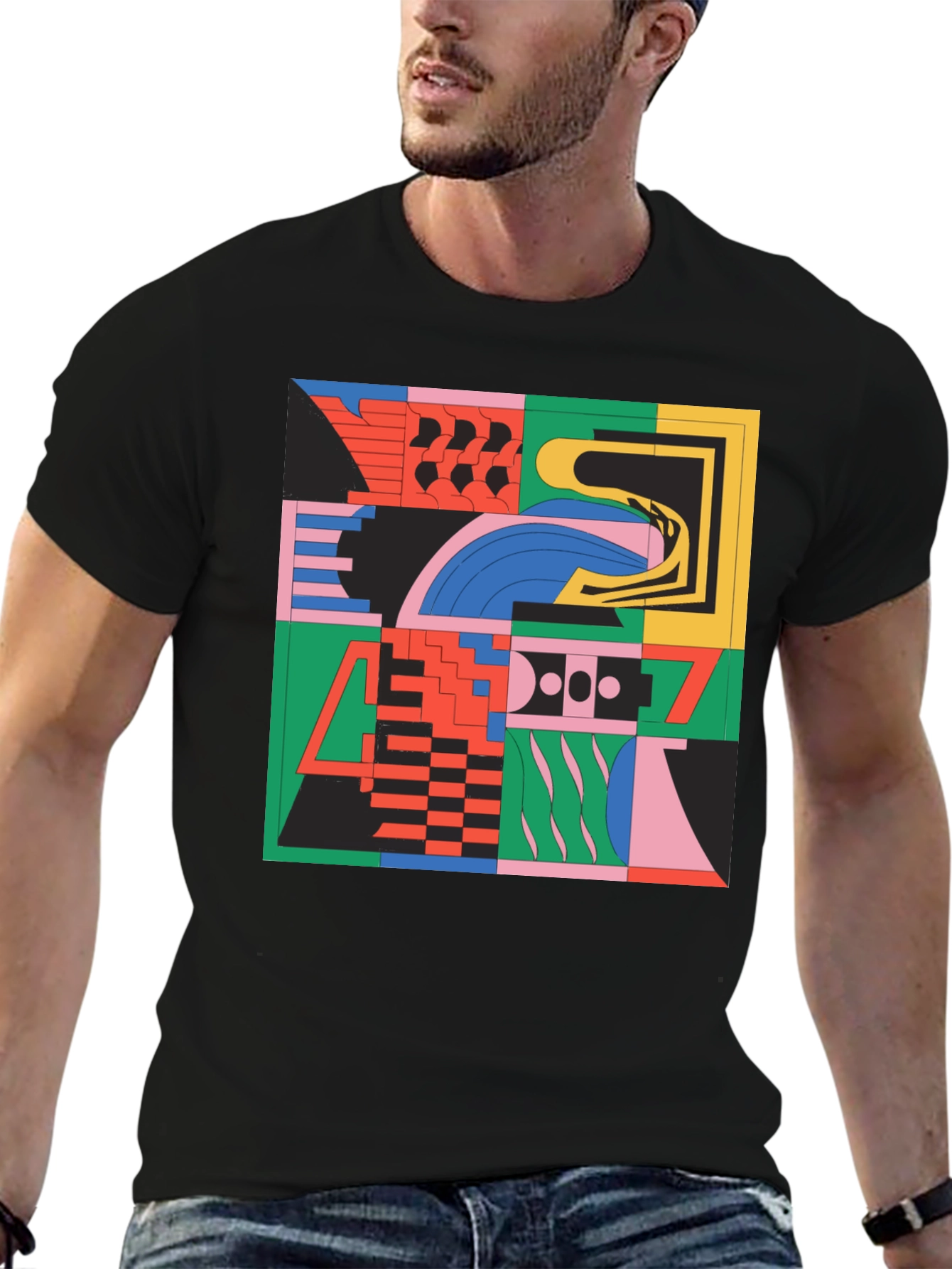 Abstract Geometric Pattern Black T-Shirt