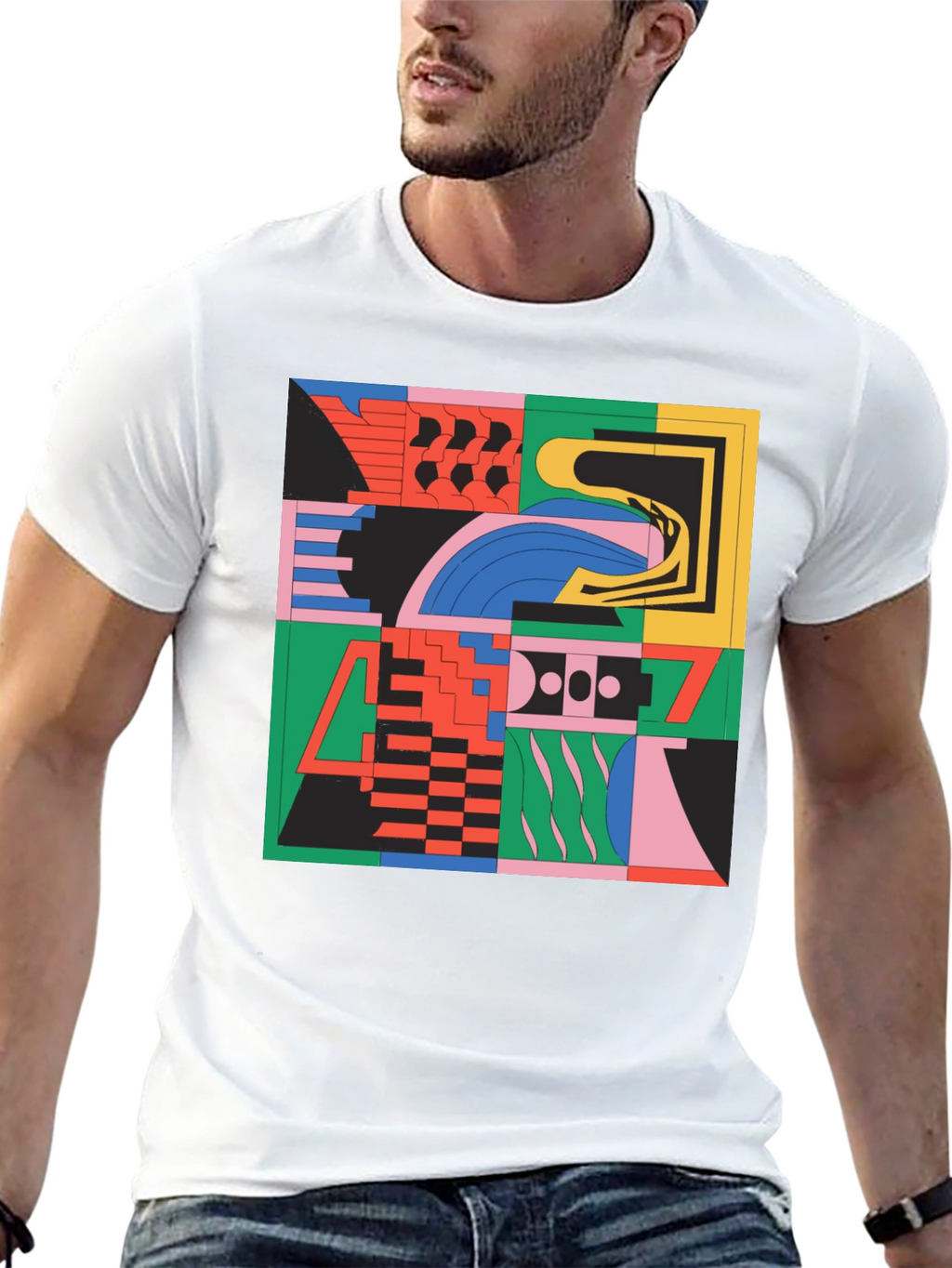 Abstract Geometric Pattern Black T-Shirt